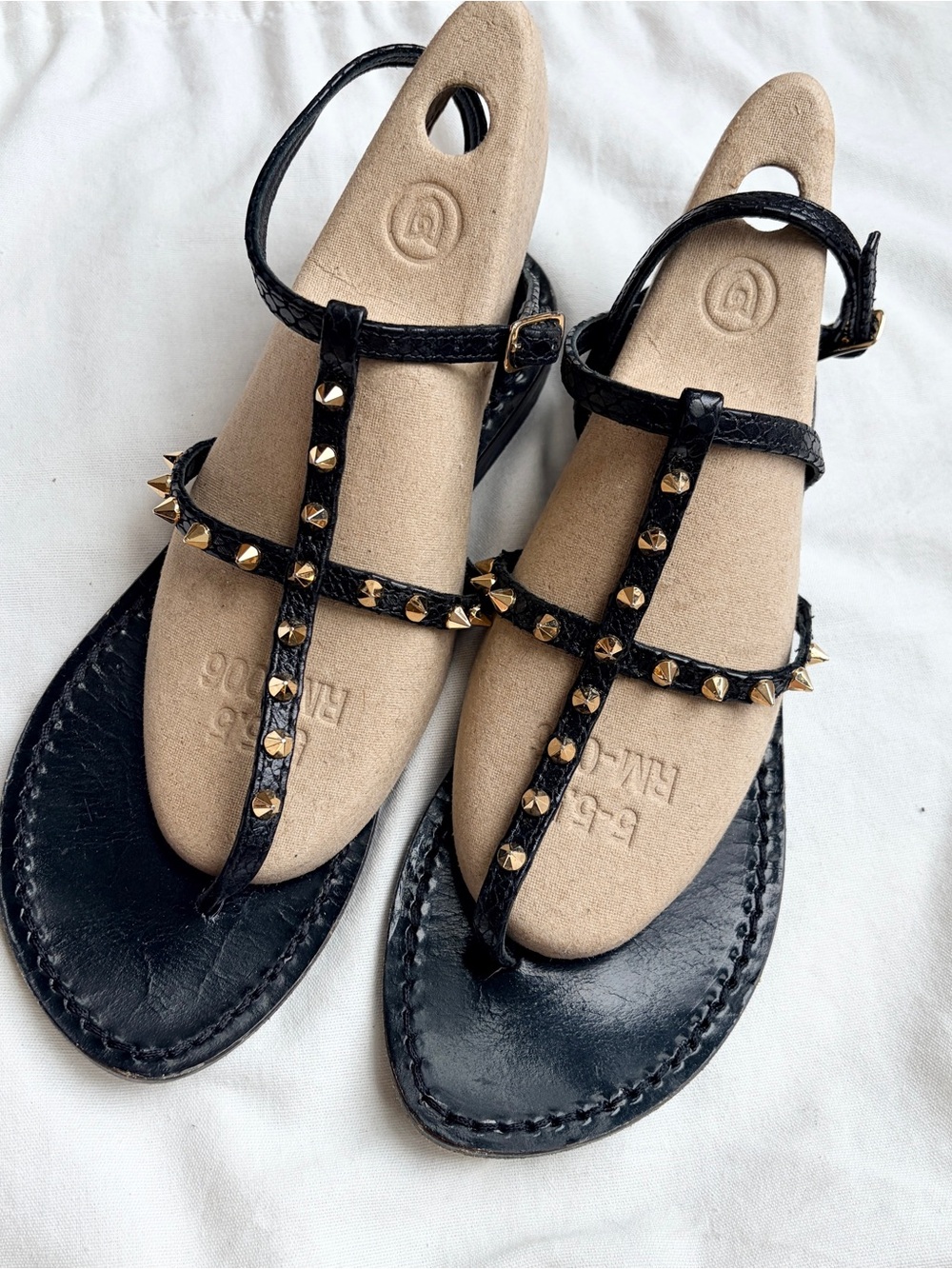 Emanuela Caruso Black Studded T-Strap Sandal